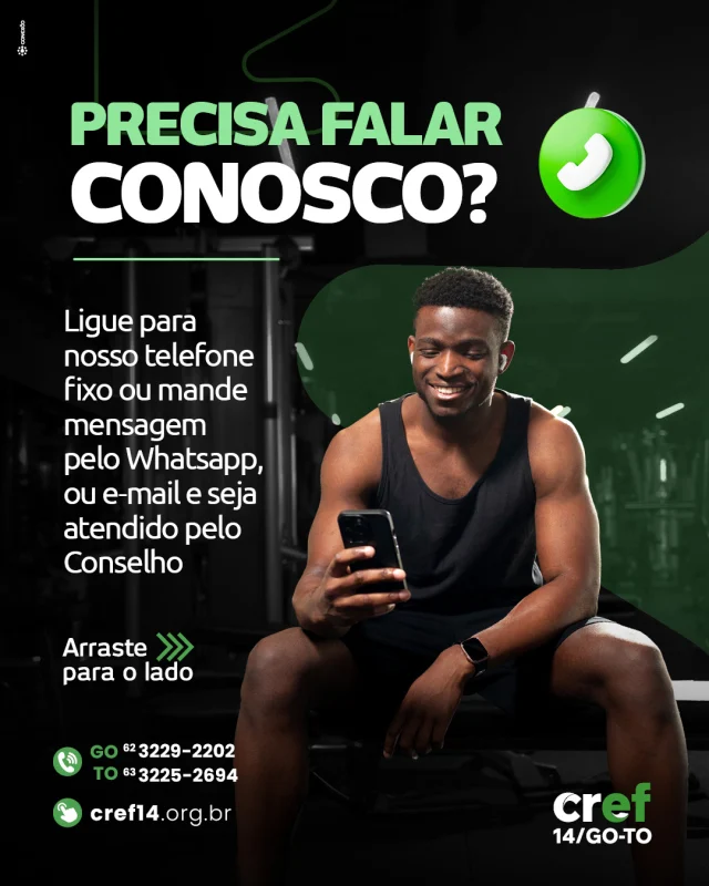 PRECISA FALAR COM O CREF14/GO-TO?  O atendimento presencial no CREF14/GO-TO ocorre somente com agendamento prévio. Mas não se preocupe! Se precisar de um serviço do Conselho, você também pode contar com nosso atendimento por telefone, WhatsApp ou e-mail.  ⚠️ Atenção: Nosso WhatsApp é exclusivo para mensagens de texto e não aceita ligações.  📲 WhatsApp: Mande sua mensagem para (62) 3229-2202
📞 Telefone fixo: (62) 3229-2202
✉️ E-mail: cref14@cref14.org.br  Estamos aqui para te atender da melhor forma possível!  #CREF14/GO-TO #Atendimento #FaleConosco