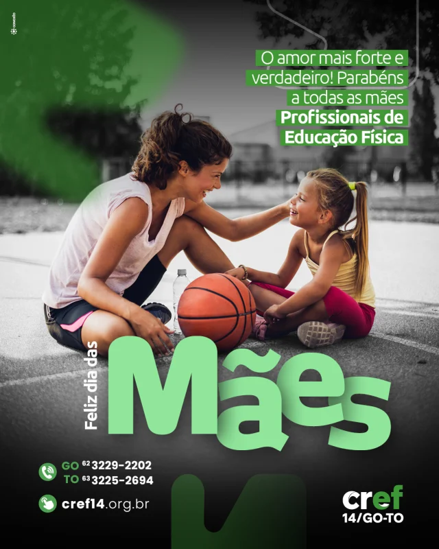 Neste Dia das Mães, o CREF14/GO-TO celebra todas as mães que, com dedicação e amor, transformam vidas dentro e fora das quadras, academias, escolas e consultórios. 💪💚
.
Vocês inspiram, orientam e promovem saúde com o mesmo carinho que cuidam dos seus filhos. Ser mãe e ser Profissional de Educação Física é multiplicar o cuidado com o mundo.
.
Feliz Dia das Mães! 🌸  #DiaDasMães #CREF14 #ProfissionaisDeEducaçãoFísica #MãesQueTransformam #AmorEmMovimento #CREF14GOTO